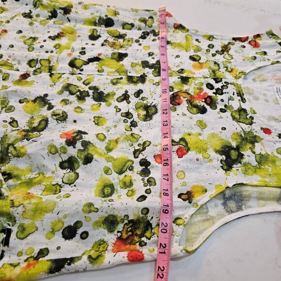 Grizas Green Splash Linen Sleeveless Dress XL Asymmetrical Hem Midi Lagenlook - Picture 9 of 9